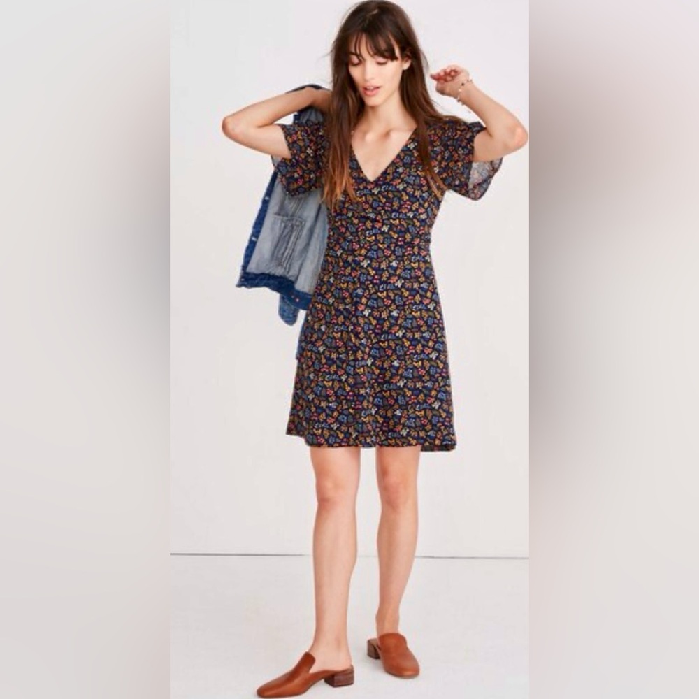 Madewell Cross-Front Mini Dress in Garden Party Draped Waist Sash ZB6